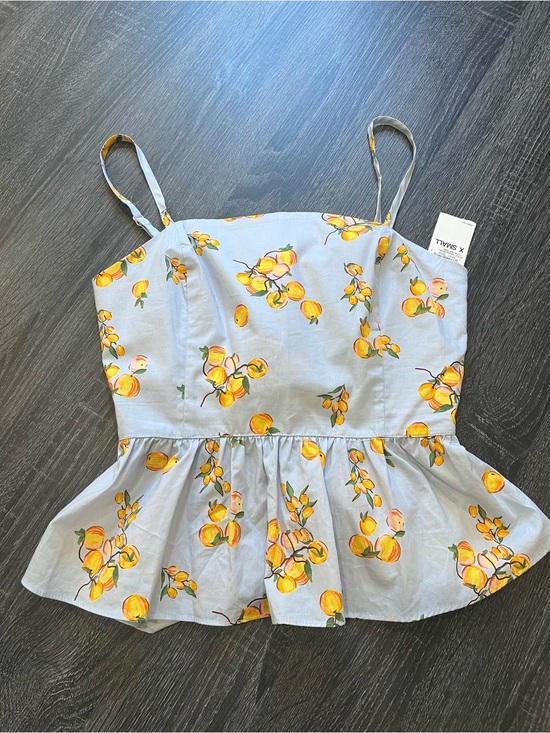 ON 34th Tops - ON 34TH Peach Print Tie Back Peplum Cami Top XS 100% Cotton NWT